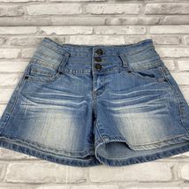 Blue Asphalt Triple Button Denim Jean Shorts Women Juniors Size 7 Light ... - $20.82
