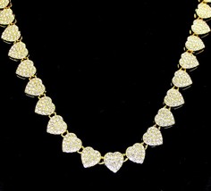 Iced Heart Shape Cz Tennis Chain Gold Plated Necklace Hip Hop Jewelry - £7.27 GBP+