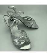 Touch Ups Jane Shoes Silver Size 10 Wide 1 3/4&quot; Cuban Heel Ankle Strap P... - $52.88 CAD