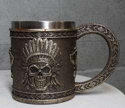 Native Indian Chief With Headdress Roach Skull And Crossed Axes Coffee Mug Cup - £22.51 GBP