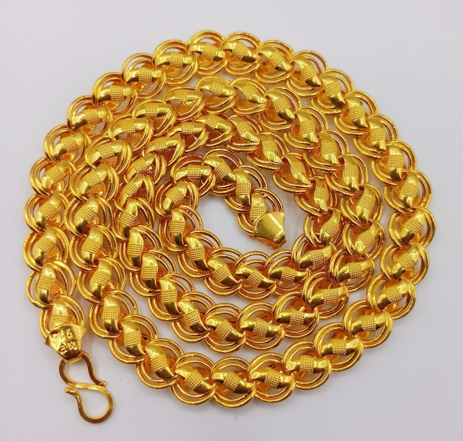 Primary image for 20" LONG MEN WOMEN UNISEX LOTUS DESIGN 916 22 K YELLOW GOLD LINK CHAIN NECKLACE 