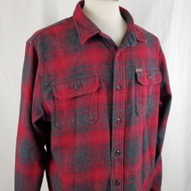 Orvis Brawny Flannel Shirt Jacket XXL Red Plaid Cotton Poly Woven Texture - £21.89 GBP