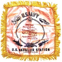 1940&#39;s US Navy World War II U.S. Naval Air Station Silk Sweetheart Pillo... - £27.49 GBP