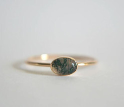 Gold Oval Moss Agate Ring, 14k Gold Moss Agate Oval Ring, Gold Moss Agate Ring - £51.96 GBP