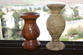 Pair of Vintage Hand Carved Wooden Vase Wood Art Home Bar Decoration - £37.48 GBP