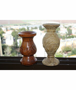 Pair of Vintage Hand Carved Wooden Vase Wood Art Home Bar Decoration - €40,57 EUR
