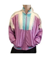 Retro 80s Womens Pastel Colorblock Windbreaker Jacket Floral Nylon Purpl... - $33.72