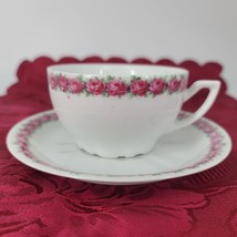 Vintage C&amp;E Tea Cup &amp; Saucer Set White with Pink Rose Border, Made in Germany - £12.50 GBP