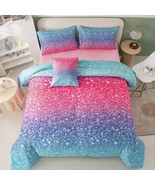 6Pcs Pink Full Size Comforter Sets For Girls Colorful Rainbow Glitter Ki... - £74.39 GBP