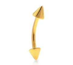 14K Solid Yellow Gold Spike Beads Barbell Bar Eyebrow Ring 16G Body Pier... - $42.55