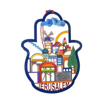 Handbemaltes lasergeschnittenes Hamsa-Metall Segen Wanddekor Jerusalem-B... - $20.36