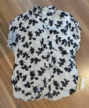 4OUR DREAMERS Womens White Black Cobalt Blue Floral Top Size Small $69 -... - £7.06 GBP