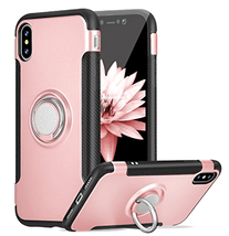 iPhone X Case Cover Ring Kickstand Adjustable Stand Rose Pink Black Phone Cases - £7.85 GBP