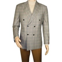 Men's Mono Double Breasted Blazer Super 180s Wool 1523-04 Gray Brown Plaid image 2