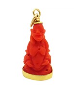 Vintage 18K Yellow Gold &amp; Coral Chinese Buddha Charm Pendant - £156.16 GBP