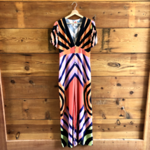 S - Farm Rio for Anthropologie Deep V Striped Wide Leg Colorful Jumpsuit... - $120.00