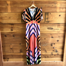 S - Farm Rio for Anthropologie Deep V Striped Wide Leg Colorful Jumpsuit 0416LB - £95.92 GBP