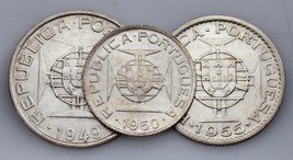 1949-1955 Mozambique 2-1/2 , 5 &amp; 10 Escudos Lote De (3) Monedas - £48.51 GBP