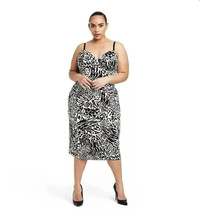 Women&#39;s Plus Size Animal Print Bustier Midi Dress - Sergio Hudson Black/Cream 1X - £30.56 GBP