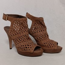 Vince Camuto Mimis Brown Leather High Heels 8.5 B Stiletto Peep Toe 4.75&quot; - £22.46 GBP