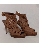 Vince Camuto Mimis Brown Leather High Heels 8.5 B Stiletto Peep Toe 4.75&quot; - $27.95