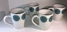 Set Of 4 Royal Norfolk TEAL/WHITE Stoneware 12 Oz Coffee Mugs CUPS-NEW-SHIPN24HR - £40.40 GBP