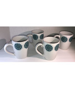 Set Of 4 ROYAL NORFOLK TEAL/WHITE STONEWARE 12 OZ COFFEE MUGS CUPS-NEW-S... - $50.39