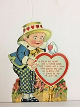 Antique Mechanical Valentine Card. Googly Eyes  Lad W/ Turtle  Dove . Litho 6” - £14.66 GBP