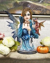 Large 14&quot;H Fantasy Ice Elemental Fairy Controlling Ember With Red Dragon Statue - £83.10 GBP