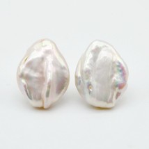 Women&#39;s pearl earrings, oversized pearls, white natural baroque pearls, 925 silv - £19.81 GBP