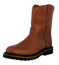 Mens Tan Work Boots Real Leather Rubber Sole Safety Soft Toe Size 6, 9, ... - $59.99