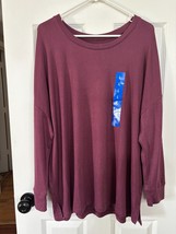 Felina Women&#39;s Cozy Knit Long Sleeve Shirt Top Size L Red (Mauve Wine) New - $10.40