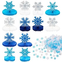 Frozen Winter Wonderland Party Decorations - 12Pcs Blue White Snowflake Honeycom - £15.12 GBP