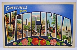 Greetings From Virginia Large Big Letter Linen Postcard Curt Teich Unused State - $13.78