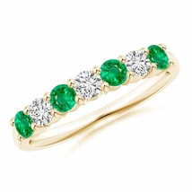 ANGARA Half Eternity Seven Stone Emerald and Diamond Wedding Band in 14K... - £963.00 GBP