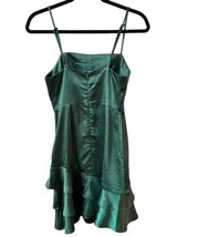 Lulus Emerald Green Satin Mini Dress Ruffle Sleeveless Cocktail Party Size XS - $24.74