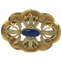 antique gold tone blue glass brooch  - $175.00