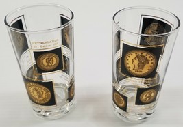 N) Set of 2 Vintage Culver Coin Highball Glasses Barware Belgium France ... - £15.54 GBP