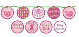 PINK WHALE ocean preppy girl circle paper banner 5.5 ft - $83.87 MXN