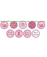 PINK WHALE ocean preppy girl circle paper banner 5.5 ft - $4.45
