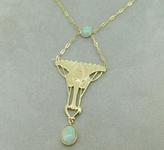14k Gold Arts and Crafts Style Genuine Natural Opal Festoon Necklace (#J... - £934.51 GBP