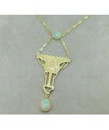14k Gold Arts and Crafts Style Genuine Natural Opal Festoon Necklace (#J... - $1,188.00