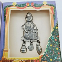Snowman Pin Brooch Pewter Lindsay Claire Dangle Charms Vintage Winter In Box - £9.65 GBP