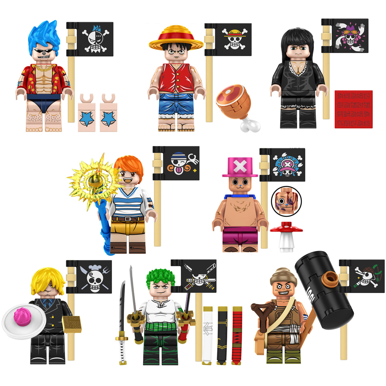 8Pcs One Piece Minifigure Luffy Zoro Nami Sanji Chopper Robin Franky Min... - $21.39
