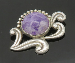 Los Castillo Mexico 925 Silver - Vintage Cabochon Amethyst Brooch Pin - BP8147 - £154.29 GBP