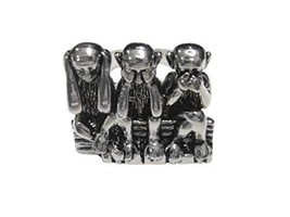 Kiola Designs Black and Silver Toned 3 Wise Monkeys Adjustable Size Fashion Ring - £23.97 GBP