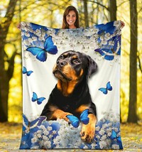 Rottweiler Dog Blanket Gift For Dogs Pet Lover Fleece Sherpa Flower Blankets - £45.39 GBP+