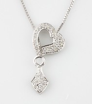 Authenticity Guarantee 
14k White Gold Diamond Unique Heart Lariat Necklace T... - £437.15 GBP
