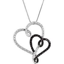 Authenticity Guarantee 
14K White Gold Black and White Diamond Double Heart N... - £1,176.29 GBP