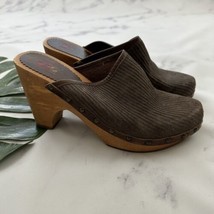 TH Womens Vintage Y2k Clog Mules Size 8 Brown Corduroy Leather Wood Heel... - £30.37 GBP